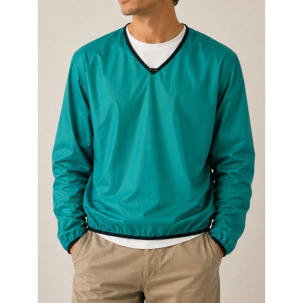 Vintage 90s Izod Club Windbreaker Mens L V-Neck Golf Pullover Green Sporty Prep